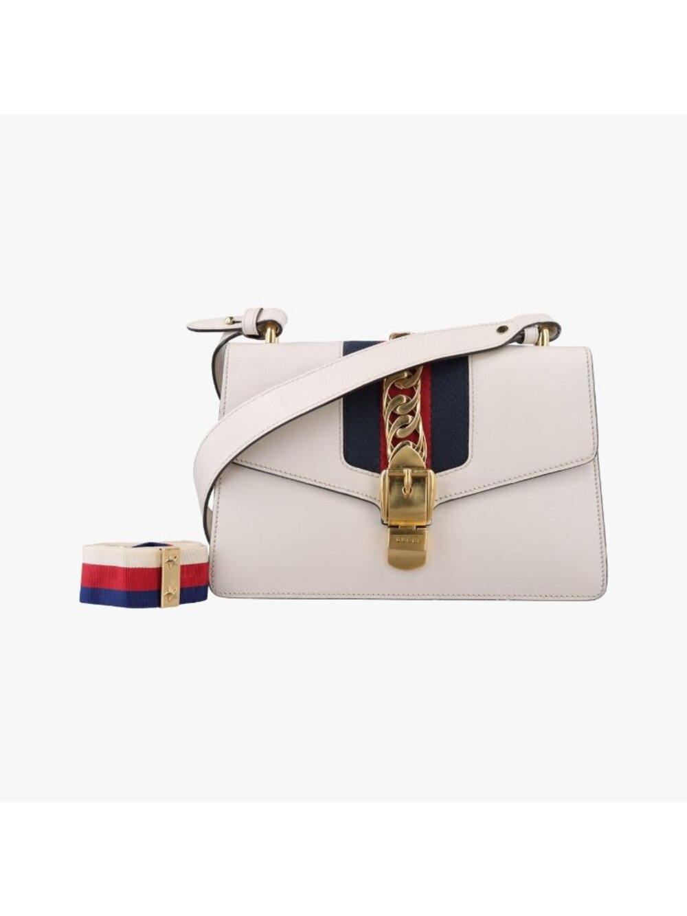 Gucci Sylvie Ivory Navy Red Leather Shoulder Bag